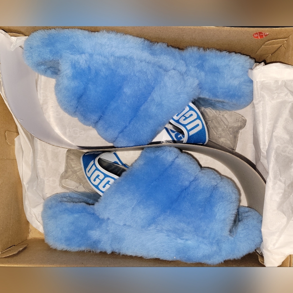 UGG Neon Blue Fluff Slide